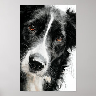 Póster retrato en acuarela de border collie