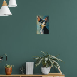Póster retrato en acuarela de chihuahua negro y marrón
