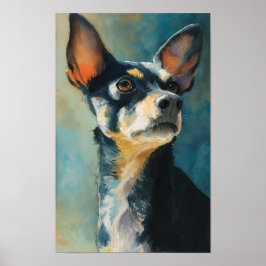 Póster retrato en acuarela de chihuahua negro y marrón
