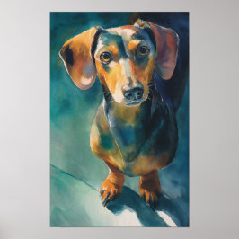Póster retrato en acuarela de Dachshund
