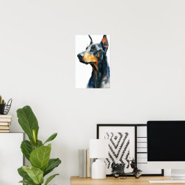 Póster retrato en acuarela de doberman negro
