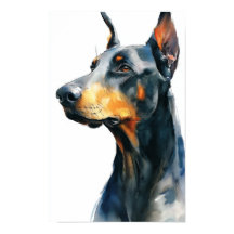 retrato en acuarela de doberman negro