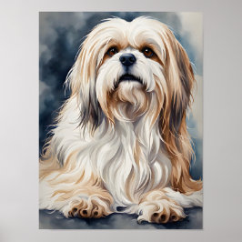 Póster Retrato en acuarela de dulce Shih Tzu en pose