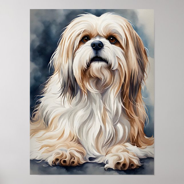 Póster Retrato en acuarela de dulce Shih Tzu posando (Frente)