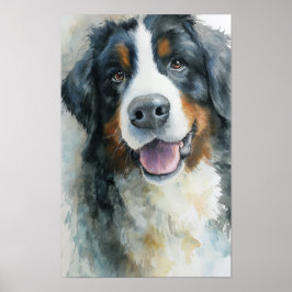 Póster retrato en acuarela de perro de montaña bernés