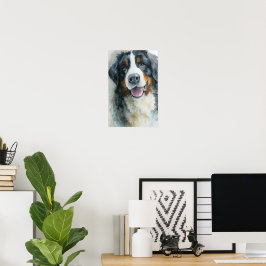 Póster retrato en acuarela de perro de montaña bernés