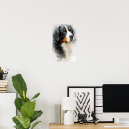 Póster retrato en acuarela del perro de montaña bernés