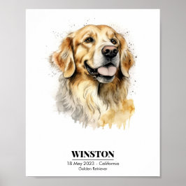 Póster Retrato en Acuarela Personalizado de Golden Retrie
