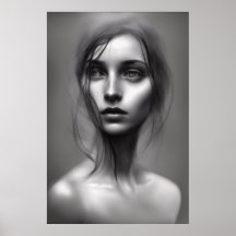 Retrato en blanco y negro de la mujer poster impri