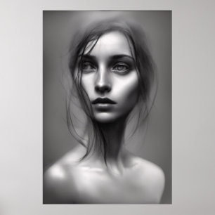 Póster Retrato en blanco y negro de la mujer poster impri