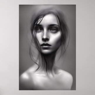 Póster Retrato en blanco y negro de la mujer poster impri