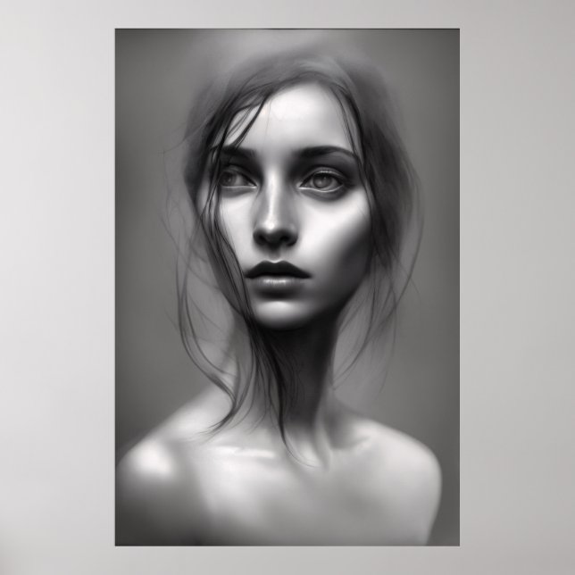 Póster Retrato en blanco y negro de la mujer poster impri (Frente)