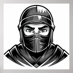 Póster Retrato en blanco y negro de un guerrero ninja mas