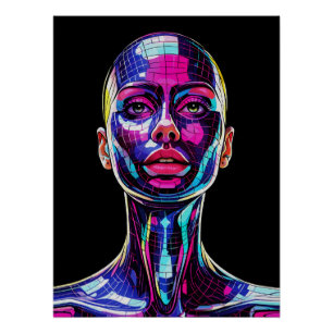Póster Retrato en mosaico vibrante de una mujer moderna