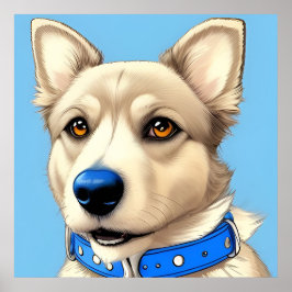 Póster Retrato en primer plano de un perro con collar azu