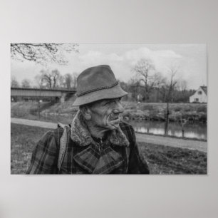 Póster Retrato europeo de un hombre en blanco y negro de 