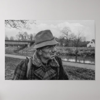 Póster Retrato europeo de un hombre en blanco y negro de