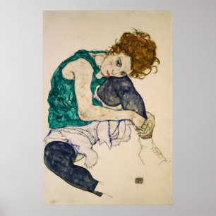 Póster Retrato expresionista de mujer pintando de Egon Sc