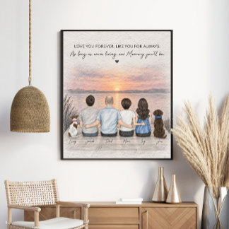 Póster Retrato familiar al atardecer 'Te amo por siempre'