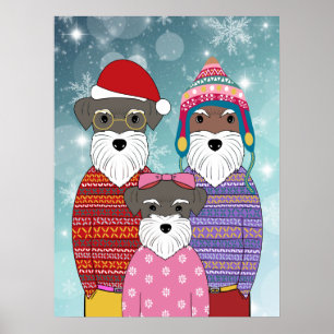 Póster Retrato familiar de Navidades Schnauzers en miniat