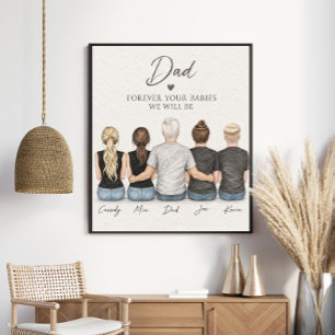 Póster Retrato familiar personalizado de padre y hijos ad