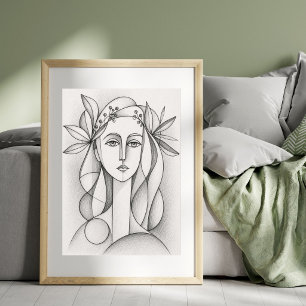 Póster Retrato femenino abstracto   Dibujo de línea cubis