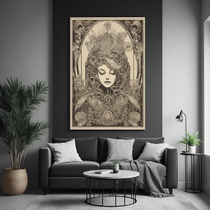 Póster Retrato femenino de Art Nouveau arte floral intrin