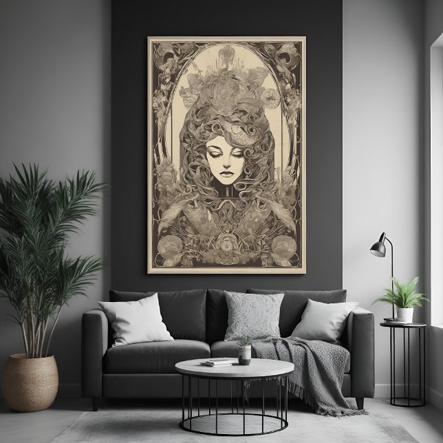 Póster Retrato femenino de Art Nouveau arte floral intrin (Subido por el creador)