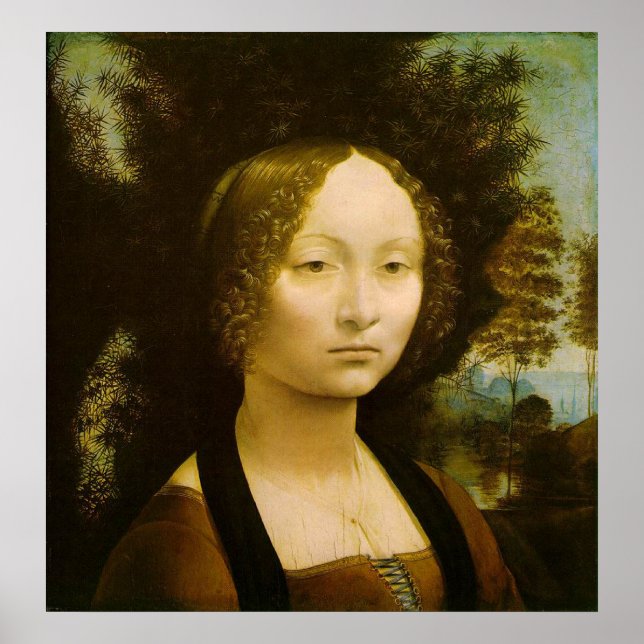Póster Retrato femenino de Leonardo Da Vinci (Frente)