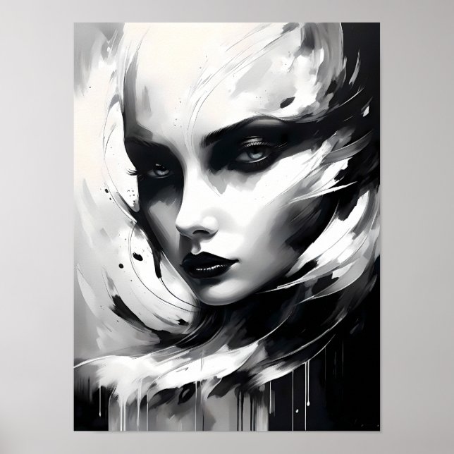 Póster Retrato femenino de resumen negro y blanco (Frente)
