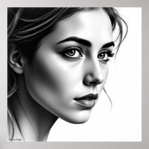 Póster Retrato femenino elegante - Carbón blanco y negro
