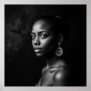 Póster Retrato femenino elegante - Carbón negro y blanco