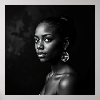 Póster Retrato femenino elegante - Carbón negro y blanco