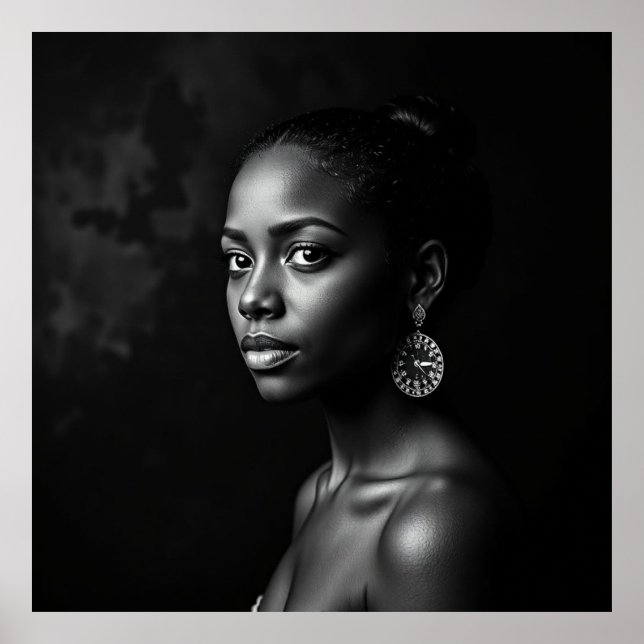 Póster Retrato femenino elegante - Carbón negro y blanco  (Frente)
