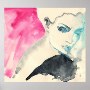 Póster Retrato femenino: Ilustracion acuarela