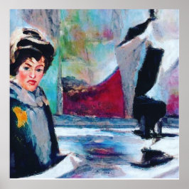 Póster Retrato femenino vintage con fondo abstracto