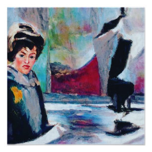 Póster Retrato femenino vintage con fondo abstracto