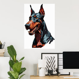 Póster Retrato fiero de Doberman Perro agresivo regalo
