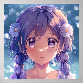 Póster Retrato floral de chica anime Moe
