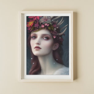 Póster Retrato floral de diosa de invierno
