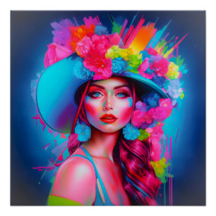 Póster Retrato floral de Neon Fantasy