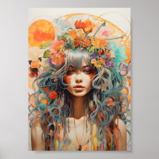 Póster Retrato Floral Iluminado por el Sol