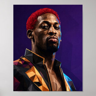 Póster Retrato geométrico de baja poliéster Dennis Rodman