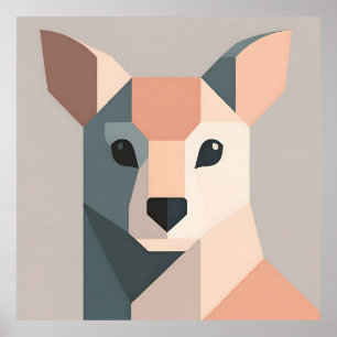 Póster Retrato geométrico de canguro minimalista 