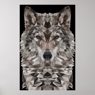 Póster Retrato geométrico de lobo gris