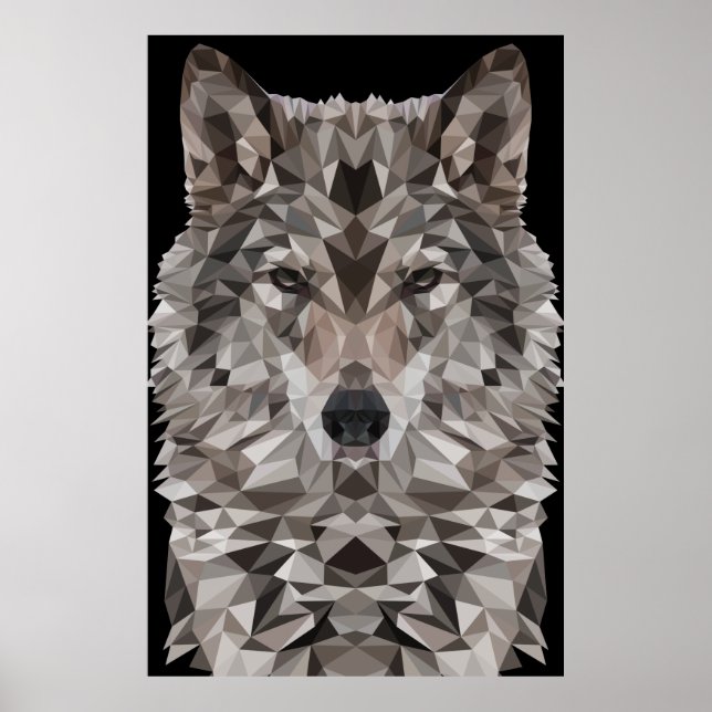 Póster Retrato geométrico de lobo gris (Frente)