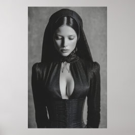 Póster Retrato gótico con capucha de terciopelo y ojos ce