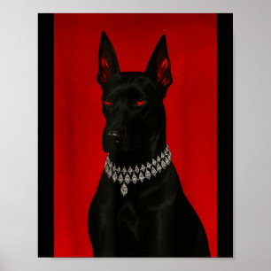 Póster retrato gótico de perro doberman de lujo negro osc