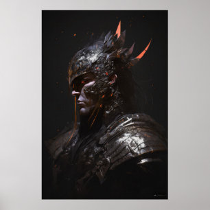 Póster Retrato guerrero Fantasía Pintando personaje oscur