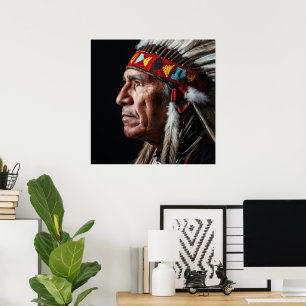 Póster Retrato Indígena Americano Tradicional Indígena